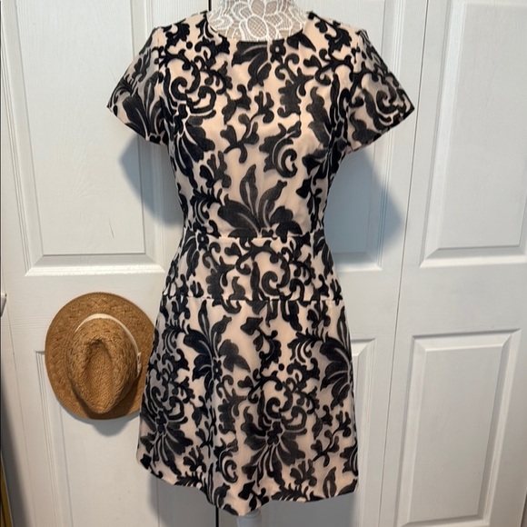 Tahari Arthur S. Levine Black and Cream Mini Cocktail Dress 8 - Picture 1 of 15
